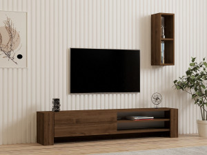 Meuble TV avec étagère murale en bois "Naz" - 160 x 26 x 33 cm - Marron 2