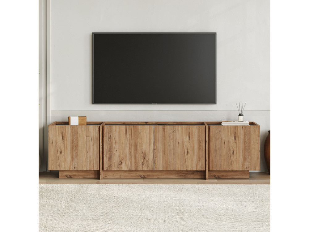 Meuble TV en bois "Lowen" - 180 x 35 x 46 cm - Pin Atlantique / Anthracite