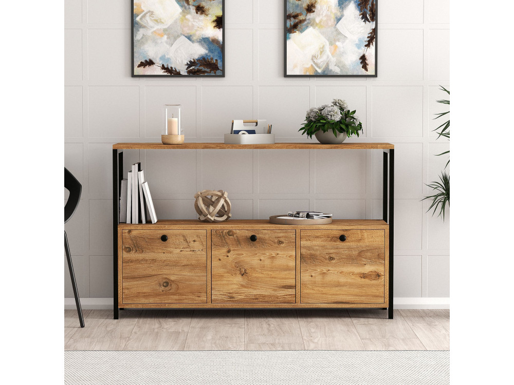 Buffet en bois "Nero" - 120 x 30 x 75 cm - Pin atlantique Noir
