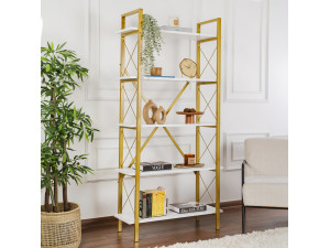 Bibliothèque en bois "Elysian" - 90 x 33 x 180 cm - Or blanc 2