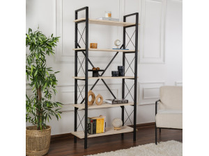 Bibliothèque en bois "Elysian" - 90 x 33 x 180 cm - TravertinNoir 2
