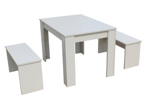 Table avec 2 bancs "Tino" - 110 x 74 x 70 cm - Blanc