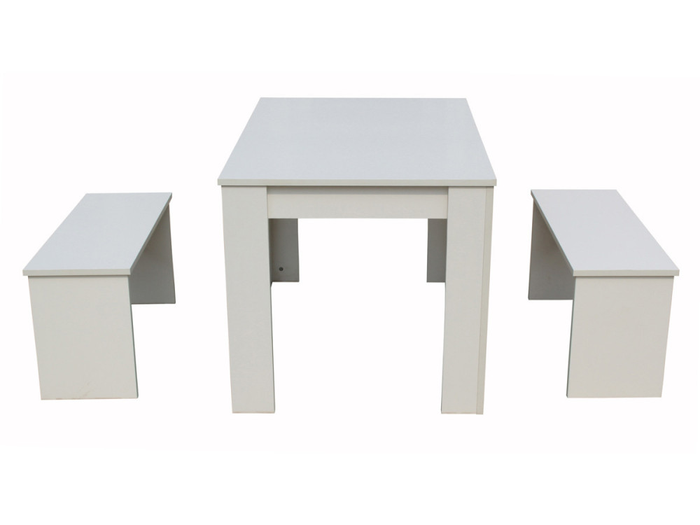 Table avec 2 bancs "Tino" - 110 x 74 x 70 cm - Blanc