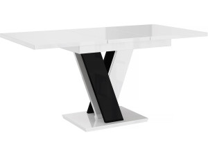 Table repas extensible "Masiv" - 120/160 x 80 x 75 cm - Blanc brillant/Noir brillant