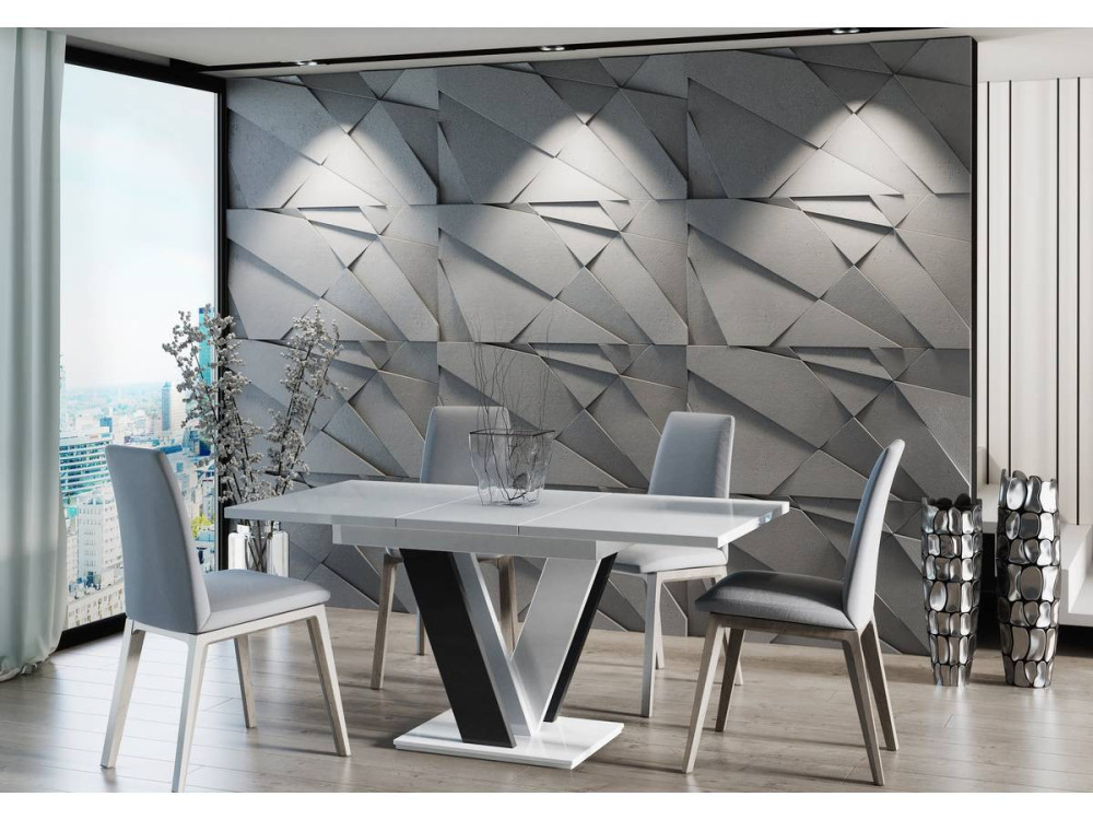 Table repas extensible "Masiv" - 120/160 x 80 x 75 cm - Blanc brillant/Noir brillant