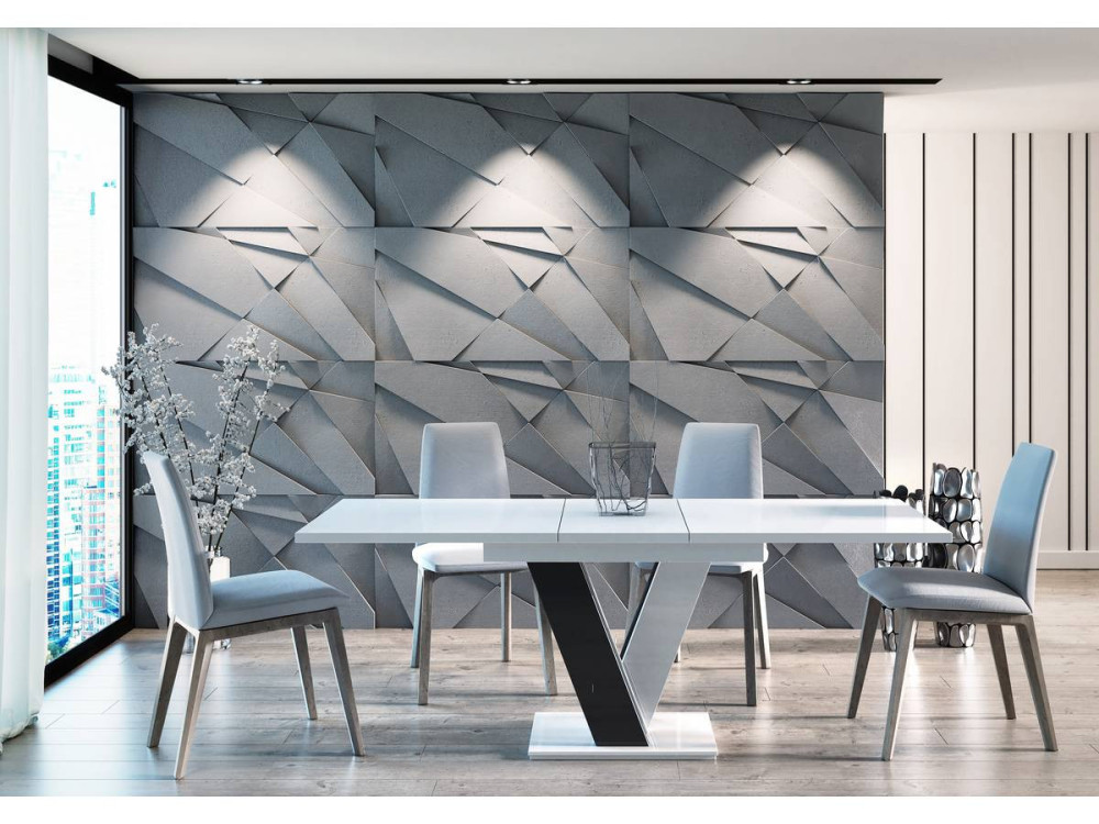 Table repas extensible "Masiv" - 120/160 x 80 x 75 cm - Blanc brillant/Noir brillant