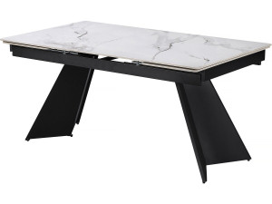 Table de repas extensible en céramique 6 à 10 personnes  "Equinoxe" - Blanc marbré gris