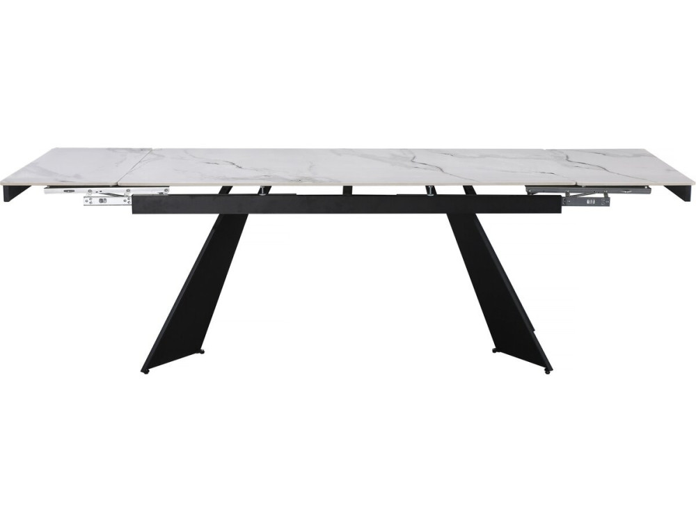 Table de repas extensible en céramique 6 à 10 personnes  "Equinoxe" - Blanc marbré gris