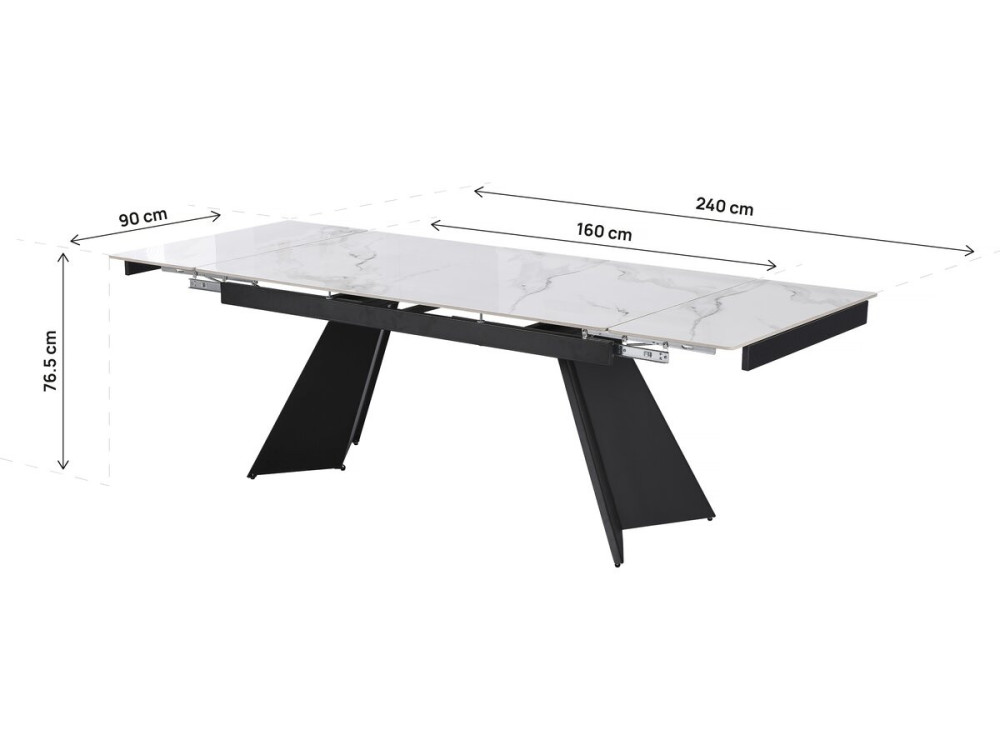 Table de repas extensible en céramique 6 à 10 personnes  "Equinoxe" - Blanc marbré gris