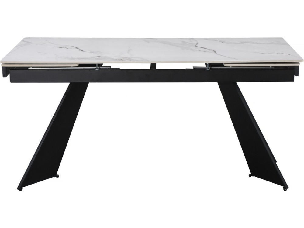 Table de repas extensible en céramique 6 à 10 personnes  "Equinoxe" - Blanc marbré gris
