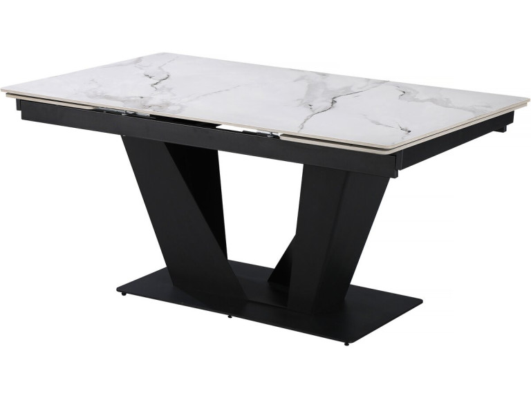 Table à manger extensible en céramique - 160/240 cm - 6 à 10 personnes "Nova" - Blanc marbré gris