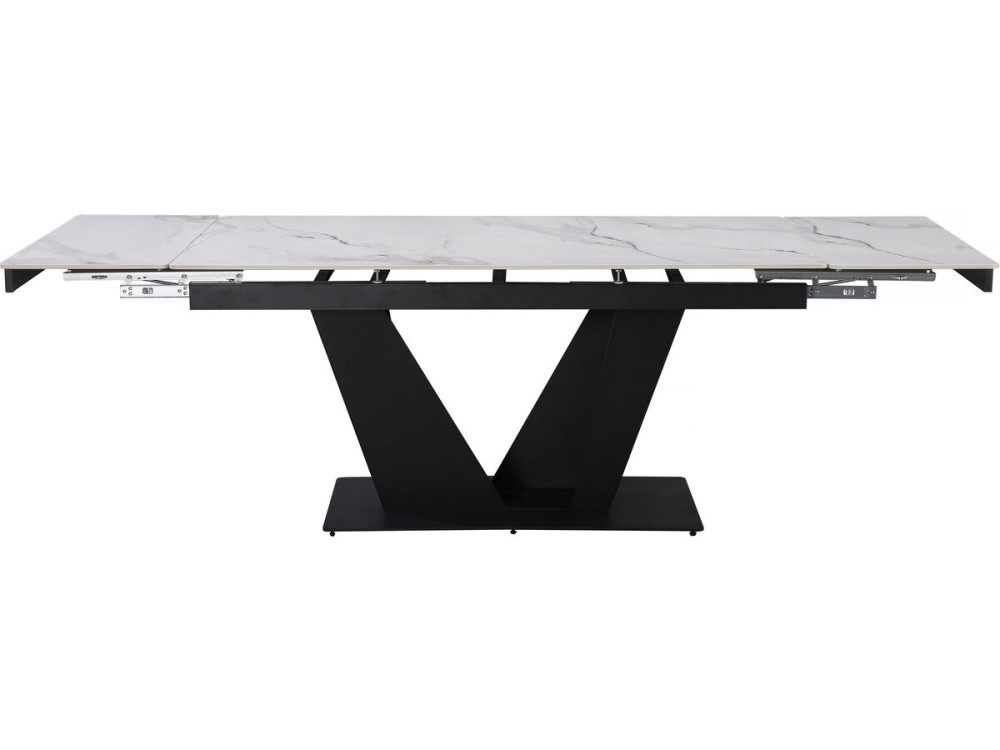Table à manger extensible en céramique - 160/240 cm - 6 à 10 personnes "Nova" - Blanc marbré gris