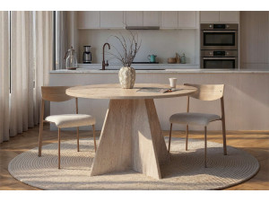 Table à manger en bois "Virella" - 120 x 120 x 75 cm - Travertin 2
