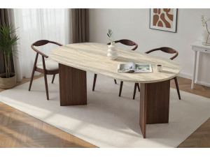 Table à manger en bois "Sablin" 180 x 90 x 75 cm - Travertin 2