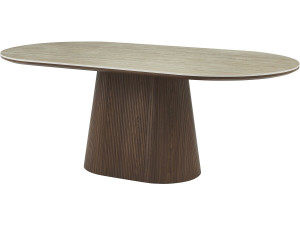 Table à manger ovale en pierre et bois "Portofino" - 8 places - Travertin et marron