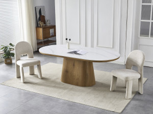Table de repas en bois ovale en céramique "Bellagio" - 8 places - Blanc et marron 2