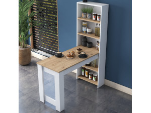 Table de repas avec étagères en bois "Jong" - 120 x 54 x 154 cm - Marron 2