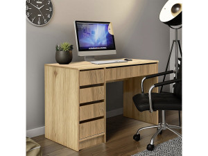 Bureau en bois 5 tiroirs "Malika" - 120 x 75 x 55 cm - Marron 2