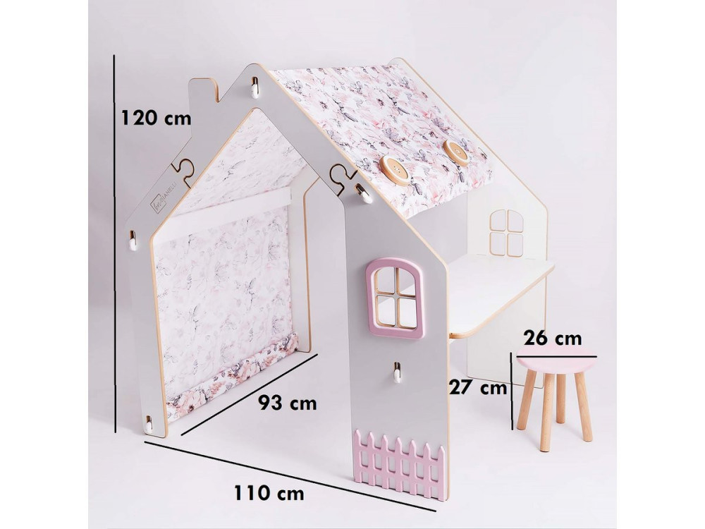 Maisonnette pour enfant en bois "Bianelli" avec bureau - 114 x 93 x 120 cm - Blanc / Rose