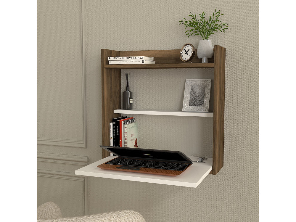 Bureau en bois "Laptop" - 60 x 19 x 60 cm - Blanc, Noyer
