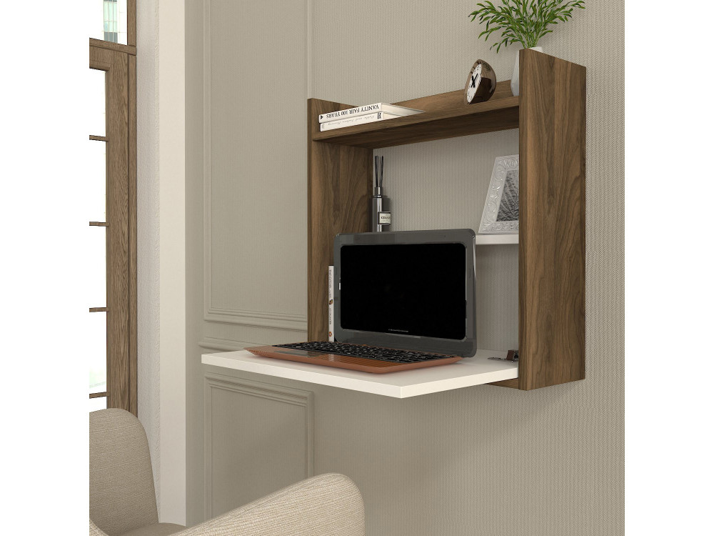 Bureau en bois "Laptop" - 60 x 19 x 60 cm - Blanc, Noyer