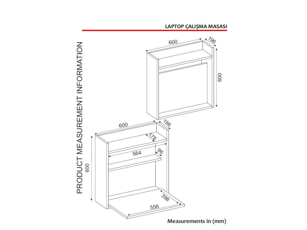 Bureau en bois "Laptop" - 60 x 19 x 60 cm - Blanc, Noyer