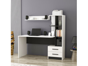 Bureau en bois "Alaska" - 146 x 60 x 142 cm - Blanc, Noir 2