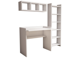 Bureau d'étude avec bibliothèque et étagère murale en bois "Matilda" - 90 x 58 x 80 cm - Blanc