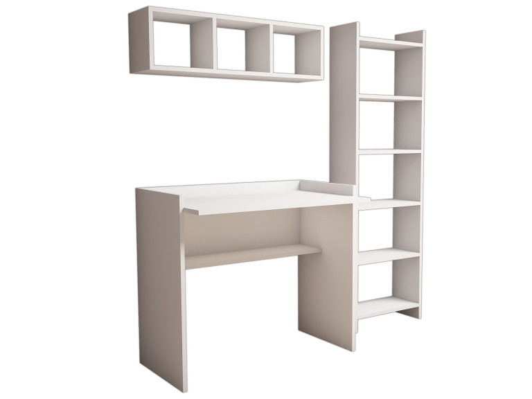 Bureau d'étude avec bibliothèque et étagère murale en bois "Matilda" - 90 x 58 x 80 cm - Blanc