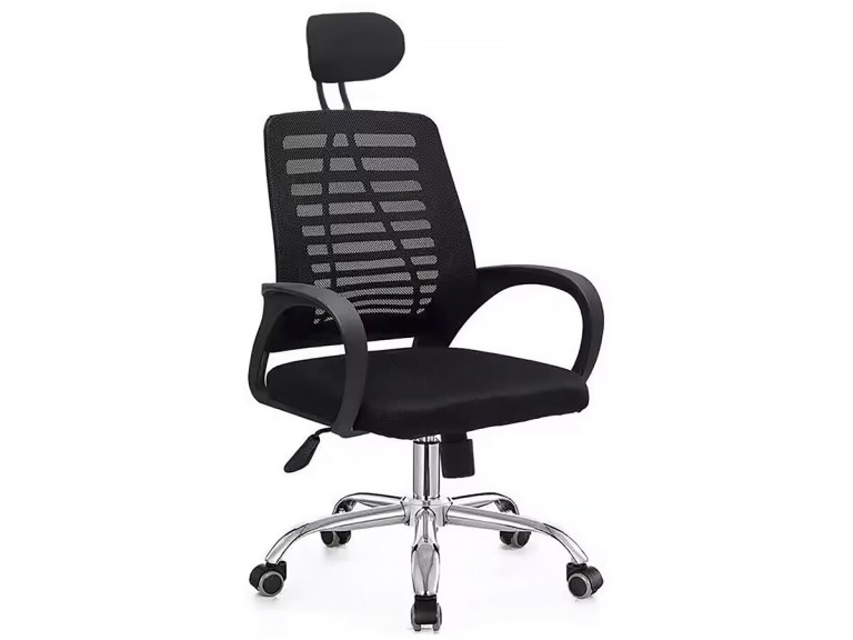Chaise de bureau ergonomique réglable en hauteur avec appuie tête "Sébastien" - Noir