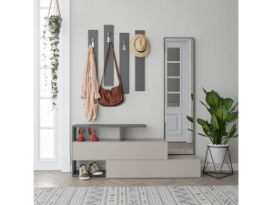 Meuble d'entrée avec miroir en bois "Ramda" - 137 x 35 x 154 cm - Gris anthracite 2
