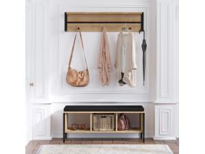 Meuble d'entrée avec assise en bois "Shana" - 100 x 35 x 43 cm - Beige 2
