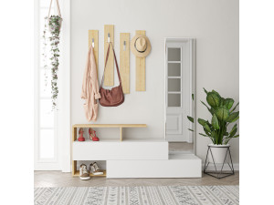 Meuble d'entrée avec miroir en bois "Ramda" - 137 x 35 x 154 cm - Beige 2