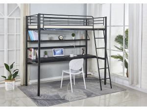 Lit mezzanine avec bureau "Alona" - 90 x 190 cm - Noir 2