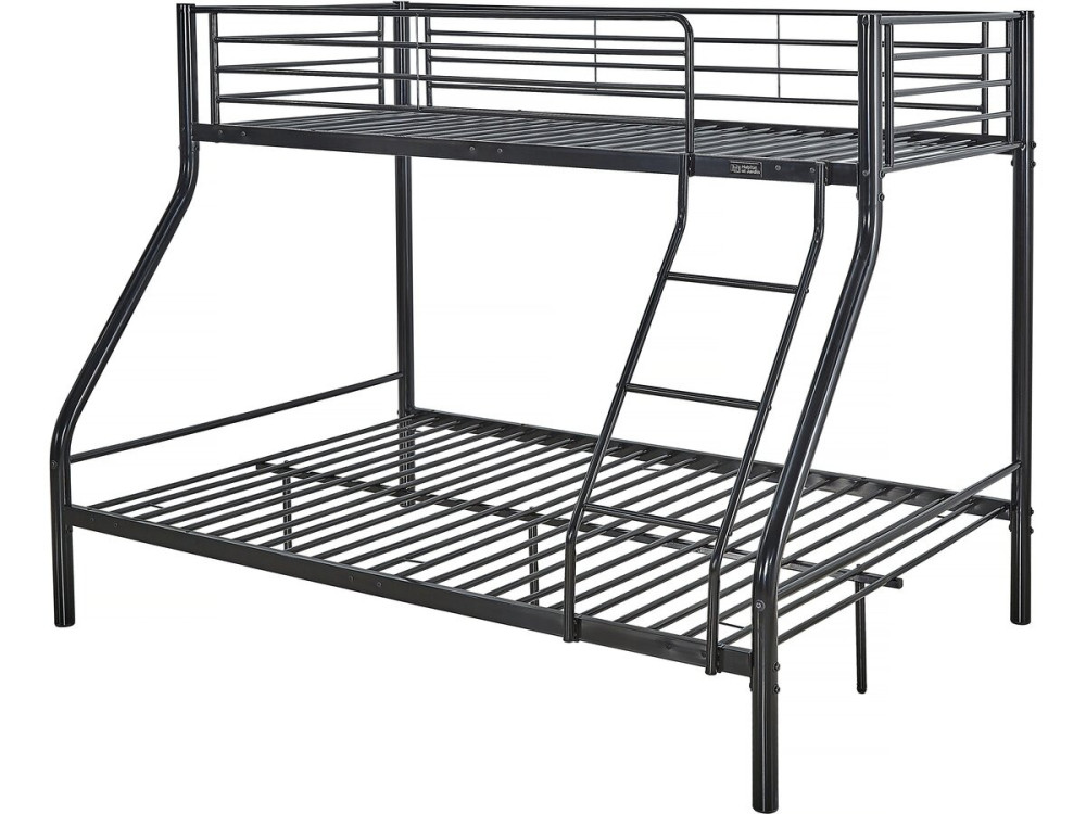 Lit superposé en métal "Leo" Sommiers inclus - 90/140 x 190 cm - Noir
