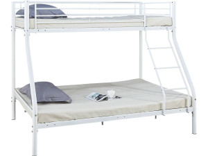 Lit superposé en métal "Leo" Sommiers inclus - 90/140 x 190 cm - Blanc