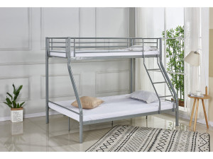 Lit superposé en métal "Leo" Sommiers inclus - 90/140 x 190 cm - Gris 2