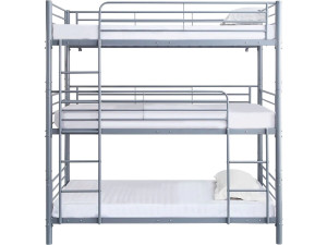 Lit superposé en métal triple "HAVIN" - 90 x 190 cm - Gris