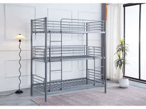 Lit superposé en métal triple "HAVIN" - 90 x 190 cm - Gris 2