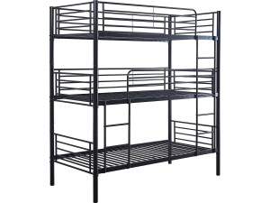 Lit superposé en métal triple "HAVIN" - 90 x 190 cm - Noir