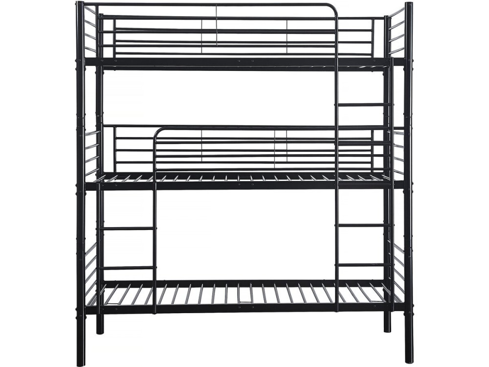 Lit superposé en métal triple "HAVIN" - 90 x 190 cm - Noir