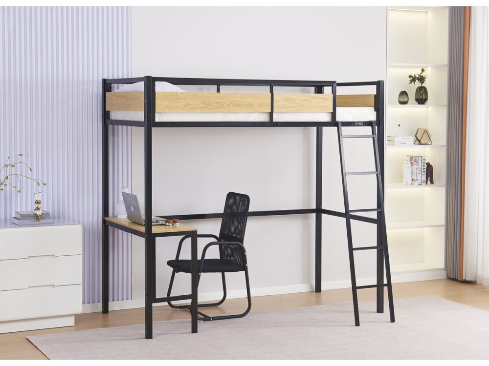 Lit mezzanine avec bureau “Ethan” - 90 x 190 cm - Noir