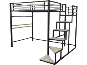 Lit mezzanine en métal avec escalier "LENA" - 140 x 190 cm - Noir
