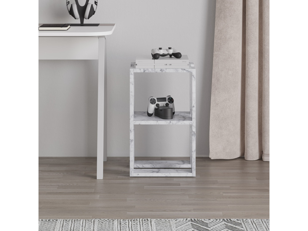 Table de chevet en bois "Lonie" 30 x 30 x 55 cm - Marbre de Carrare