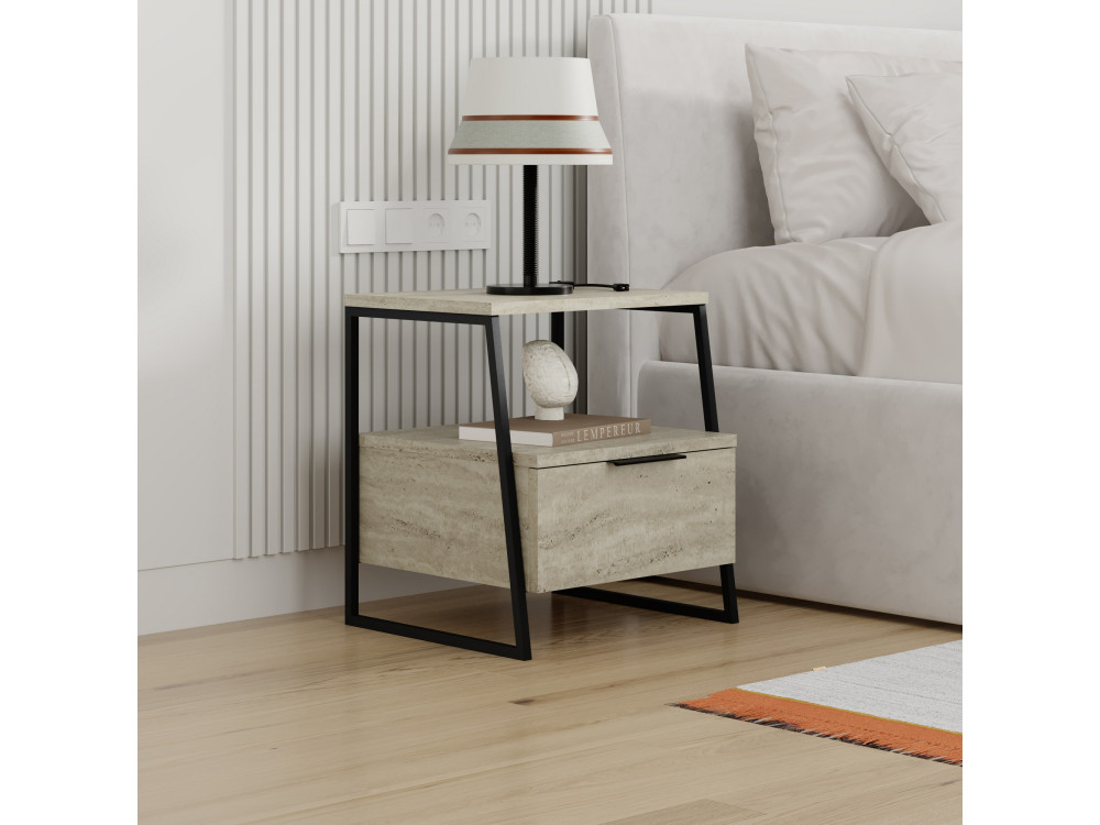 Table de chevet en bois "Pal" - 45 x 40 x 50 cm - Travertin