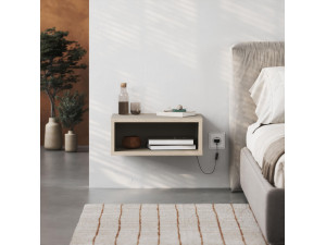 Table de chevet avec éclairage LED en bois "Brik" - 45 x 30 x 18 cm - Grès 2