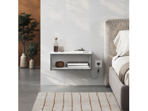 Table de chevet avec éclairage LED en bois "Brik" - 45 x 30 x 18 cm - Blanc 2