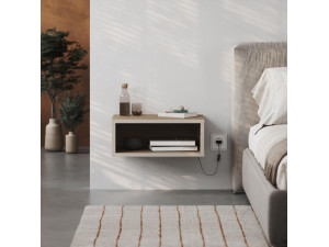 Table de chevet avec éclairage LED en bois "Brik" - 45 x 30 x 18 cm - Marron 2