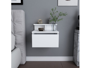 Table de chevet murale en bois "Alice" - 40 x 32 x 35 cm - Blanc 2