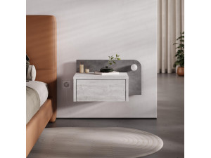 Table de chevet avec ampoule en bois "Dotta" - 52 x 30 x 28 cm - Gris 2